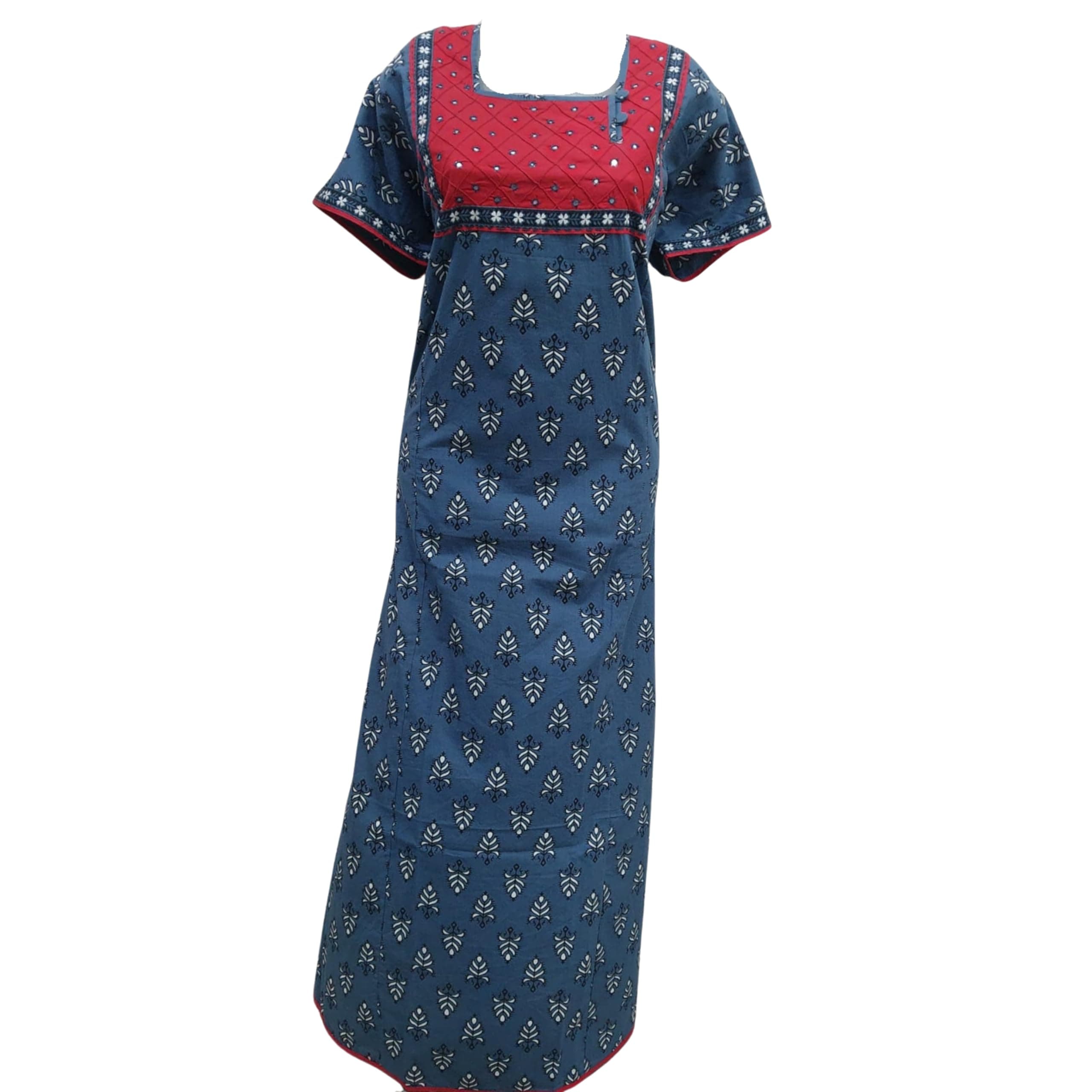 Jessica Night Gown, Printed Women's Nightie Size L, Red and Blue
