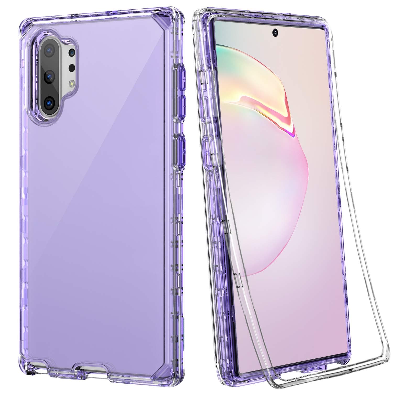 DIANXUN Galaxy Note 10 Plus Case, Crystal Clear 3 in 1 Heavy Duty Defender Shockproof Full Body Protective Case Hard PC Shell Soft TPU Bumper Cover for Samsung Galaxy Note 10 Plus, Clear Purple