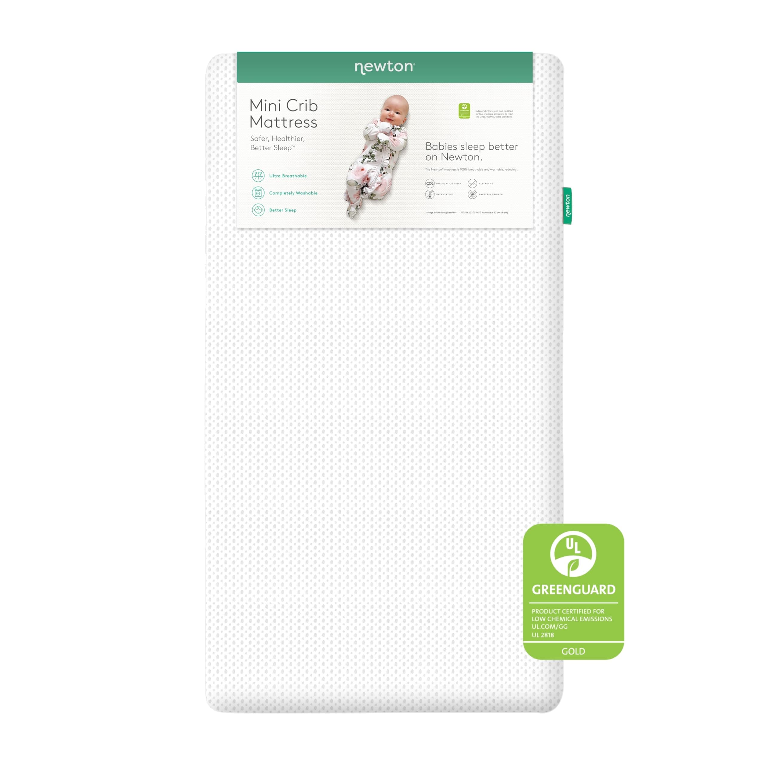 Mini Crib Mattress 24" x 38" - Ultra-Breathable Proven to Reduce Suffocation Risk, 100% Washable - Removable Cover Included, GREENGUARD Gold
