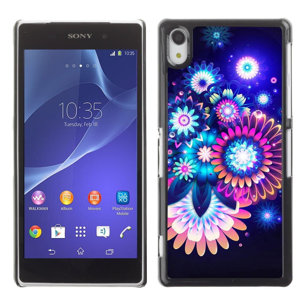 CaseLord Plastic Hard Case Cover for Sony Xperia Z2 / Colorful Abstract Neon Flowers /