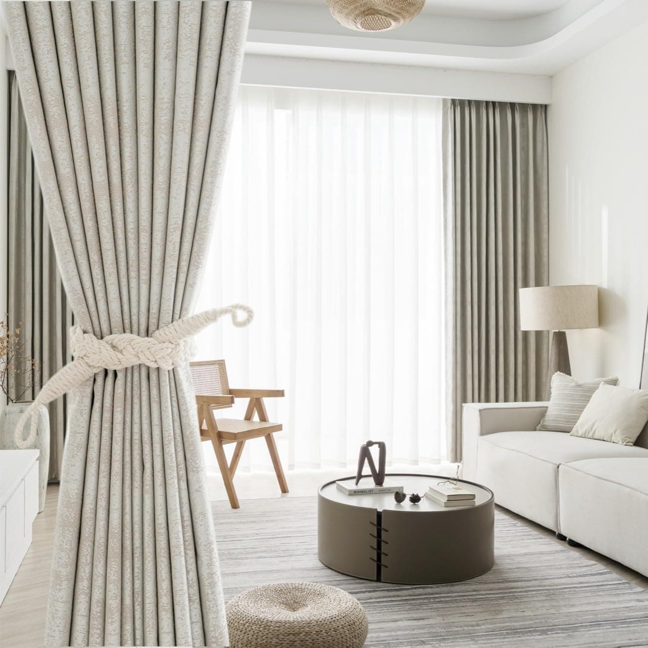 White Curtains Blackout for Bedroom,Insulation Noise Reduction Block-sun Window Drapes For Livingroom Kids Bedroom Study Exhibition Hall 2 Pieces (W150 x L270cm, Cream)