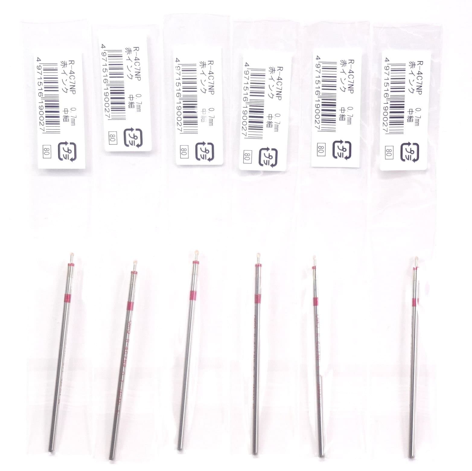 Ohto 0.7mm Red Oil-based Ink Refill (R-4C7NP), for Ohto Multi-function Ballpoint Pen, MULTI-Smart 4, × 6 Packs/total 6 pcs (Japan Import) [Komainu-Dou Original Package]