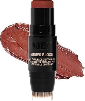 Nudestix Nudies Bloom All Over Dewy Color – 3-in-1 Cream Blush Stick for Cheeks, Eyes & Lips with Built-In Brush | Sheer, Glossy Finish | Vegan, Long-Wear, Multi-Use Makeup