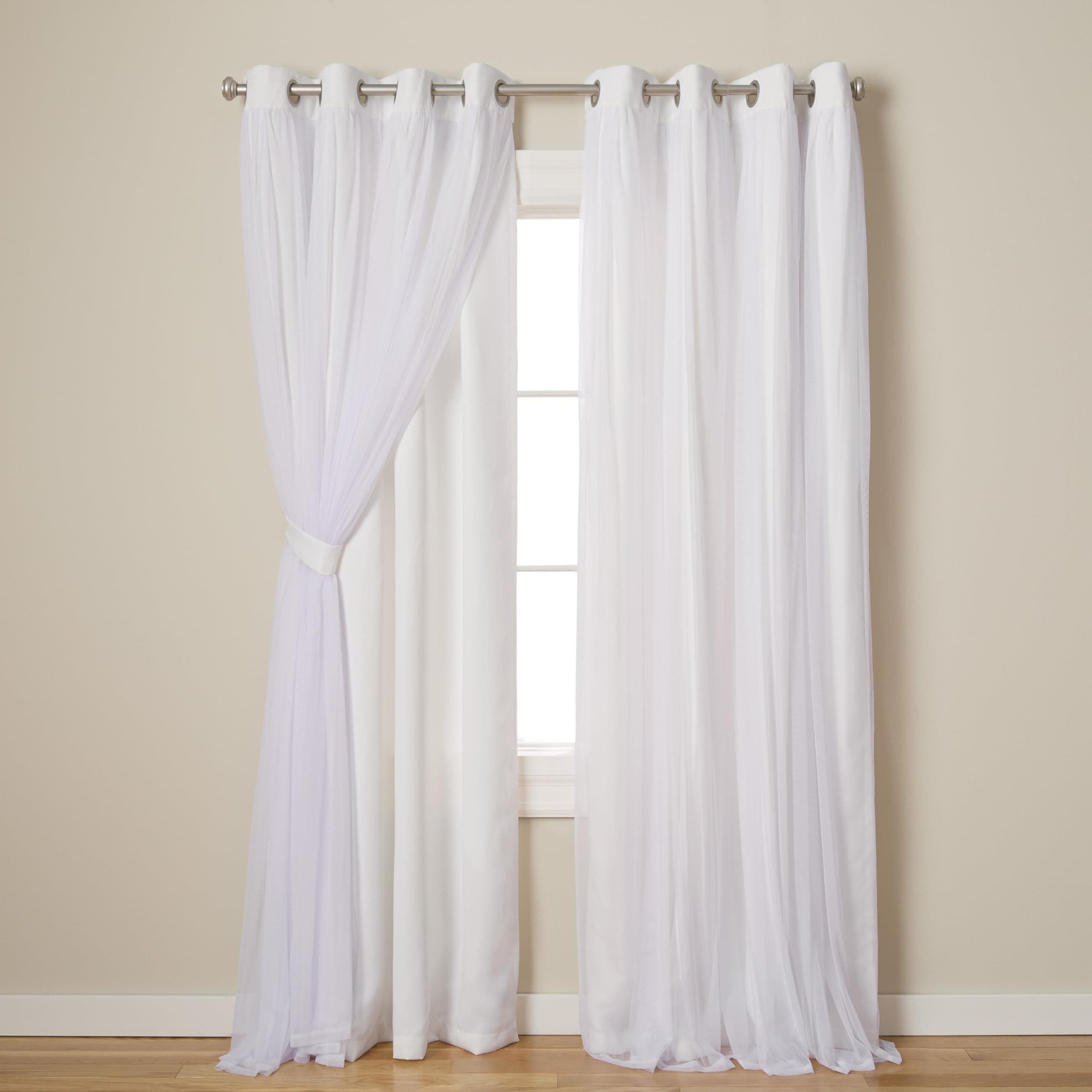 TOWN & COUNTRY LUXE Talia Double Layer Indoor Curtains, Sheer and Room Darkening Blackout, Grommet Top, Energy Efficient, 2-Pack Set, 52"x96", Winter White