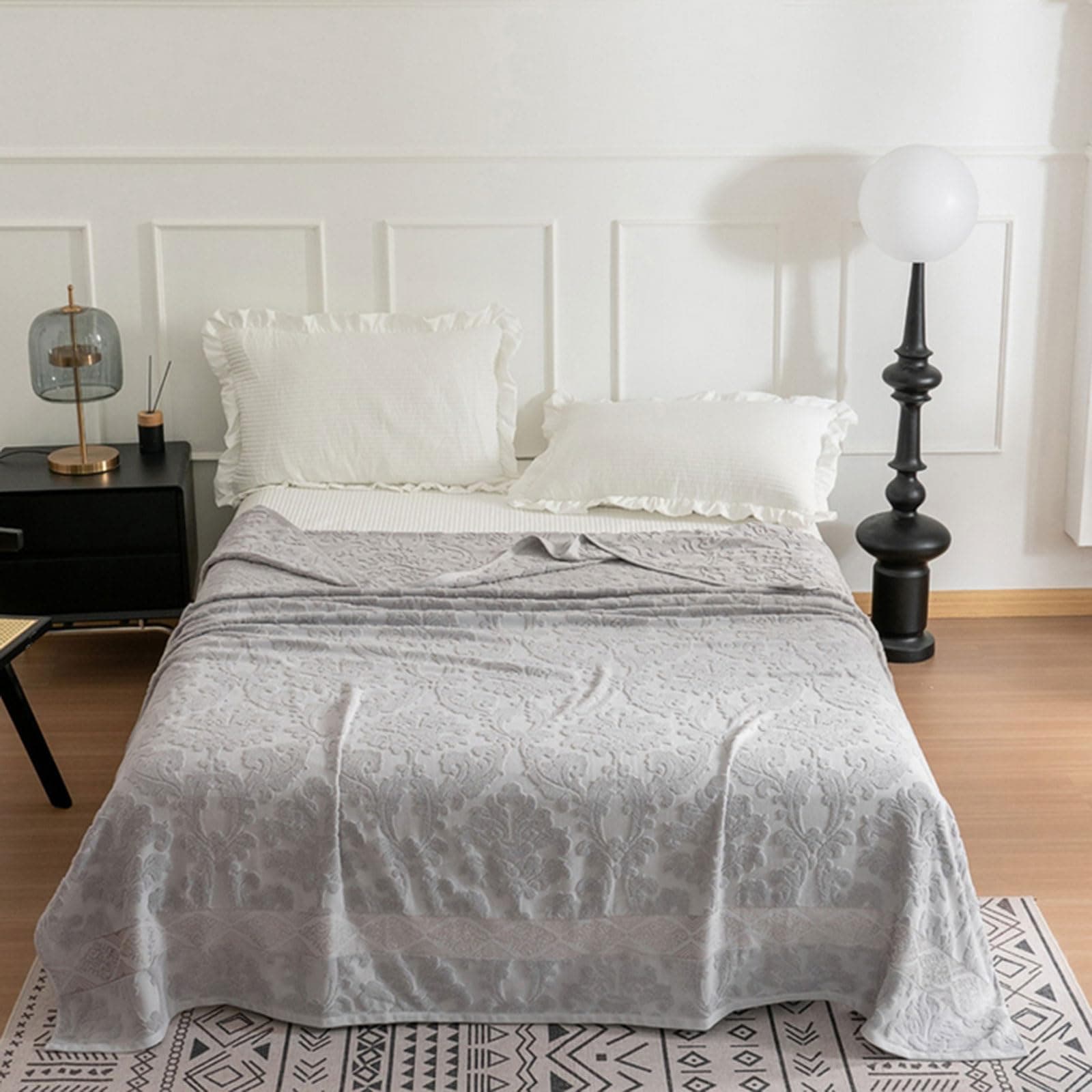 Xrare Jacquard Throw Blanket, Thin Cotton Blanket, King Size, For Sofa Bed Naps, Grey 200x230cm