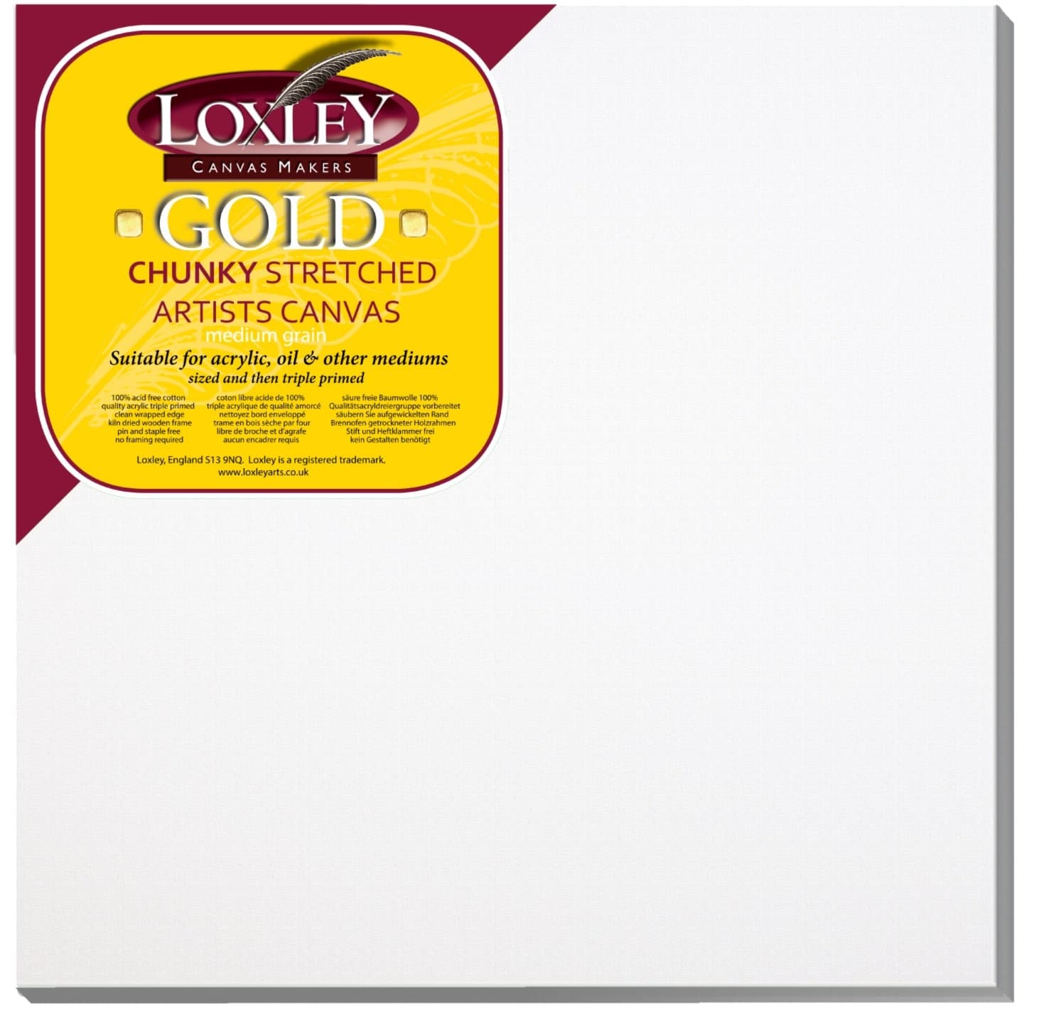 Loxley Gold LCC-2020 20 x 20-inch 51 x 51 cm 37mm Chunky Square Deep Edge Artist Quality Stretched Canvas Primed - white