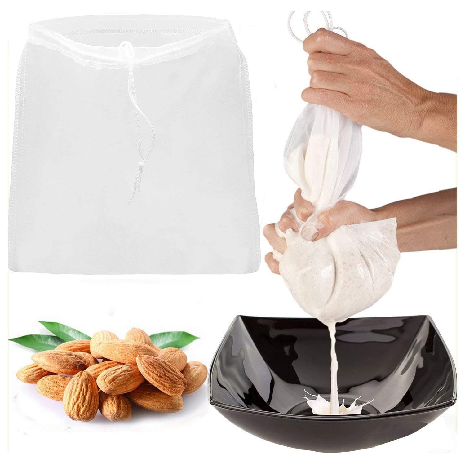 LERORO 2 Pcs Pro Quality Nut Milk Bag - Big 12X12 Commercial Grade - Reusable Almond Milk Bag & All Purpose Food Strainer - Fine Mesh Nylon Cheesecloth & Cold Brew Coffee Filter