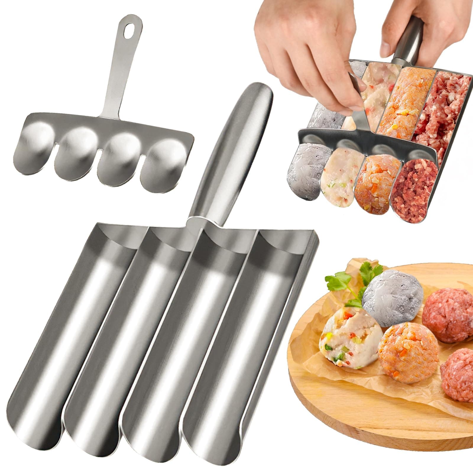 4-in-1 Meatball Maker Tool, Stainless Steel Meat Baller Maker, Kitchen Meatball Scoop Ball Maker Kit for Quick Making Meatballs