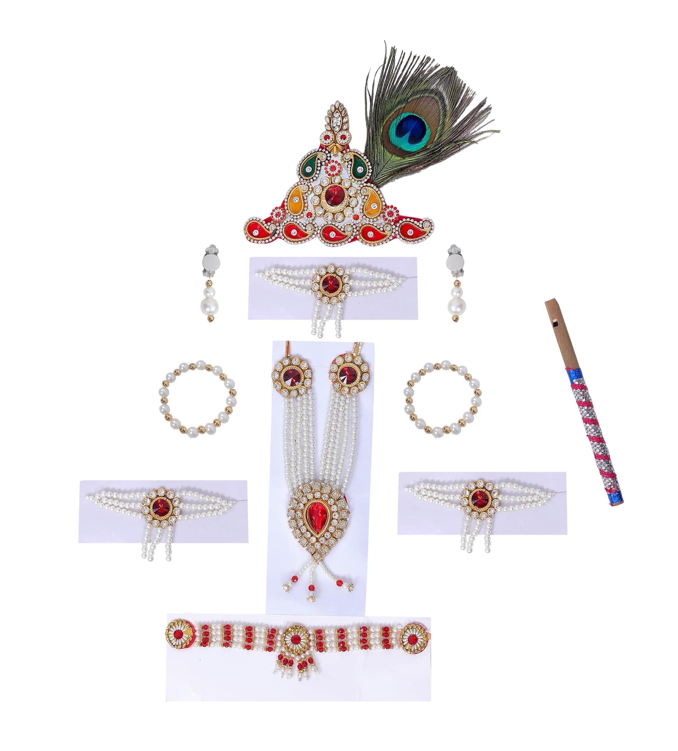 Krishna Dress for Kids, Baby Krishna Dress for Janmashtami with Krishna Mukut, Peacock Feather & Flute Embroidered Krishna Costume for Girl & Boy, 3 Months-8 Years