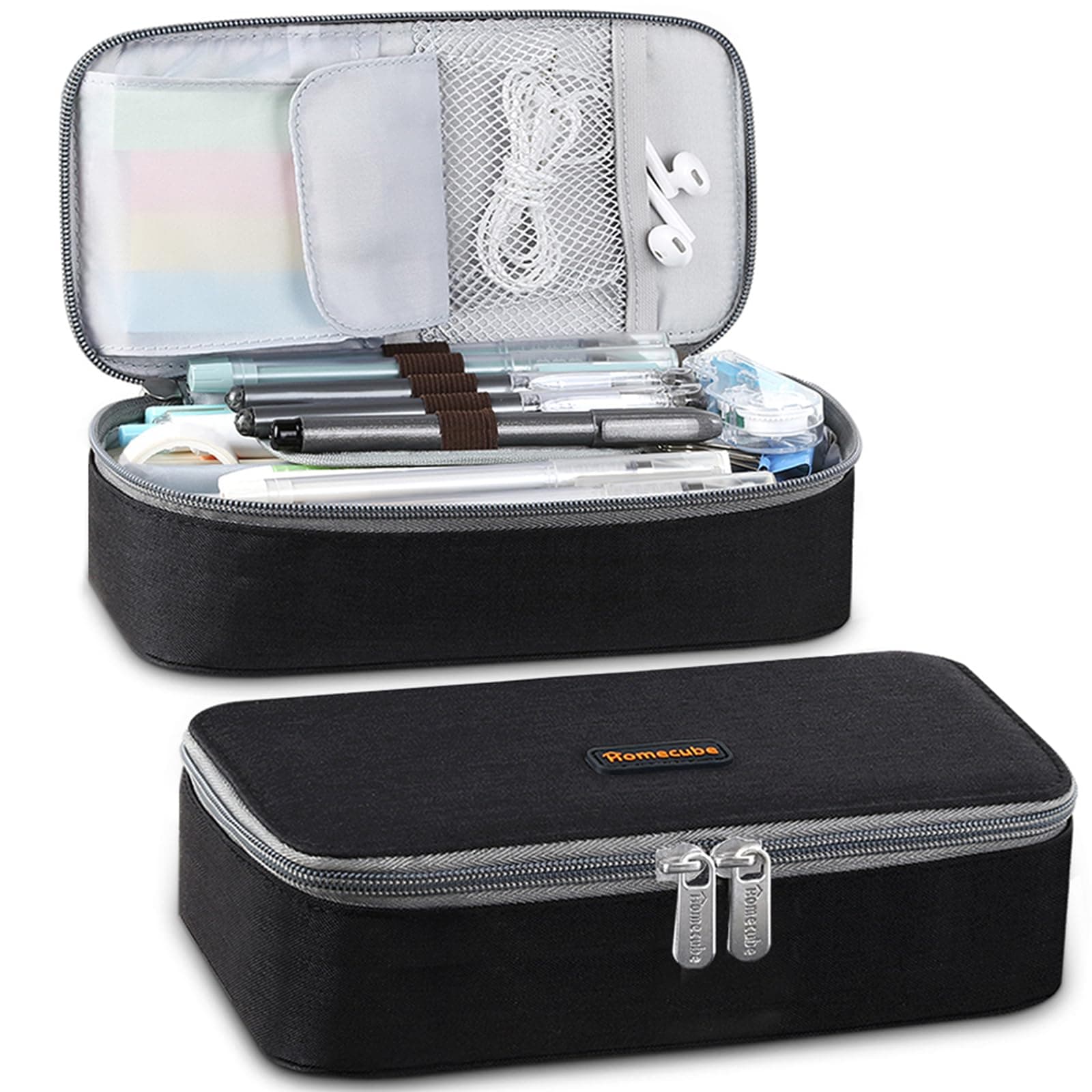 Homecube Big Capacity Pencil Case Pen Pouch Bag Marker Desk Organizer Pencil Holder with Zipper Large Storage College Middle School & Office Supplies Stationery, Black