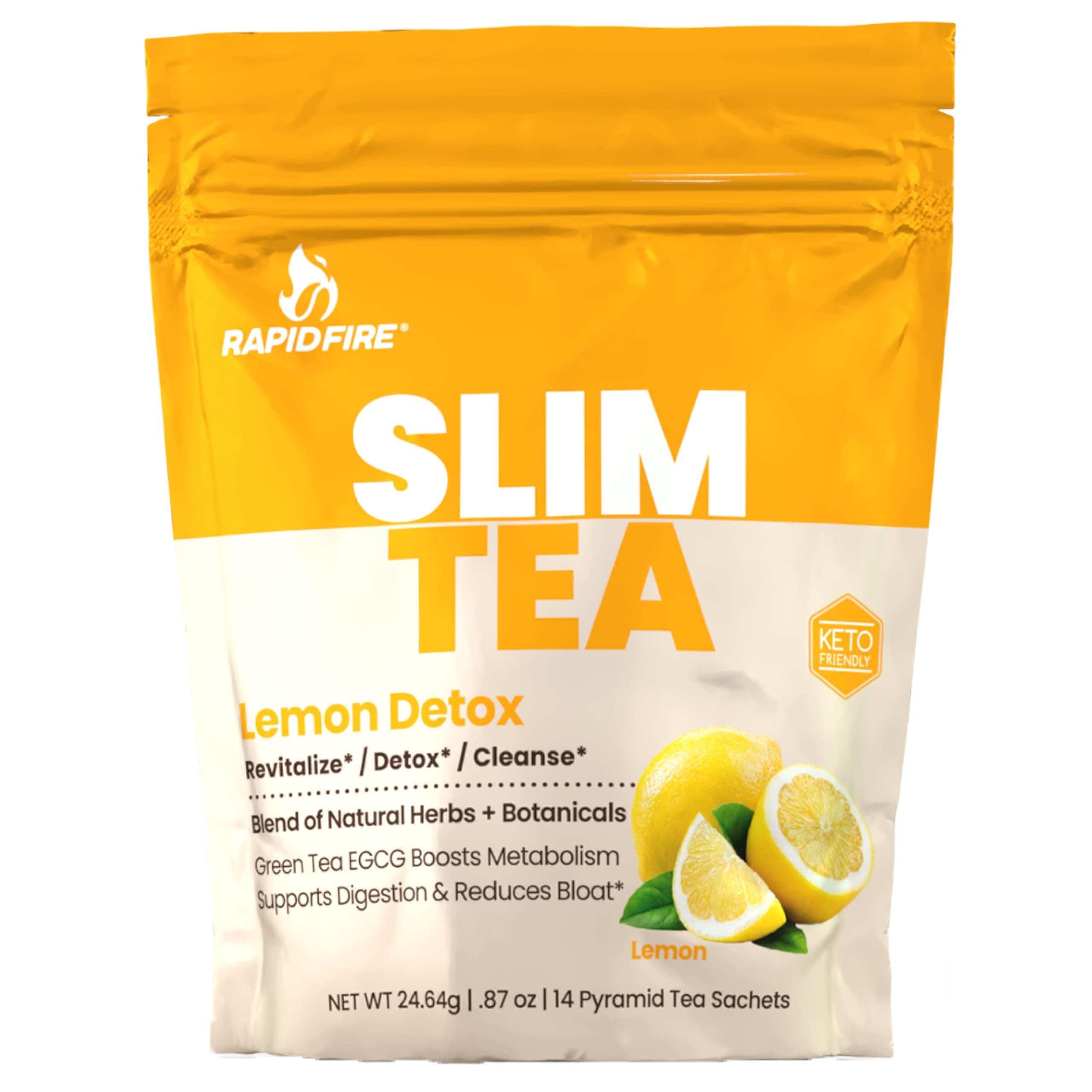 Rapid Fire Slimtea Lemon Detox - 14 Tea Sachets, Blend Of Natural Herbs & Botanicals For Revitalize, Cleanse & Boost Metabolism, Keto Friendly