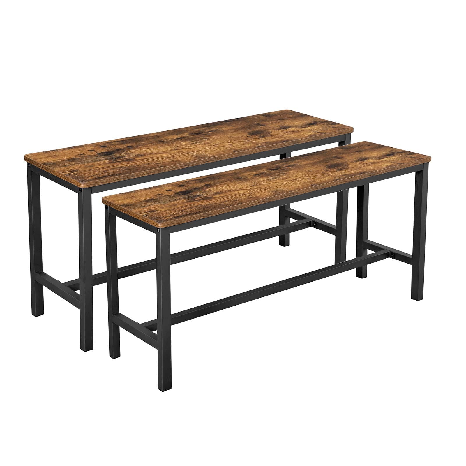 Dining Bench, Pair of 2, Industrial Style, Steel Frame, for Kitchen, Living Room, 12.8 x 42.5 x 19.7 Inches, Rustic Brown + Black，UKTB33X