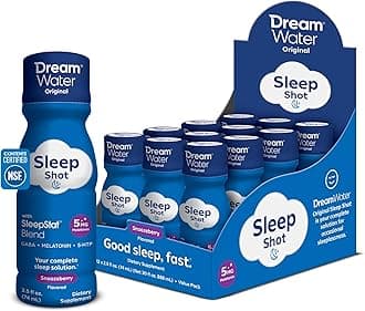 Sleep Aid Supplement Drink; Melatonin 5mg, GABA, 5-HTP; Zero Sugar, Natural Flavors, No Added Colors, 2.5 oz Liquid Sleep Shots, Snoozeberry, 12-Count