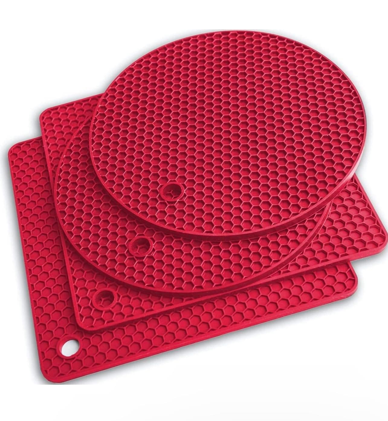 4-Piece Silicone Trivet Mat Set | Heat-Resistant Non-Slip (Red)