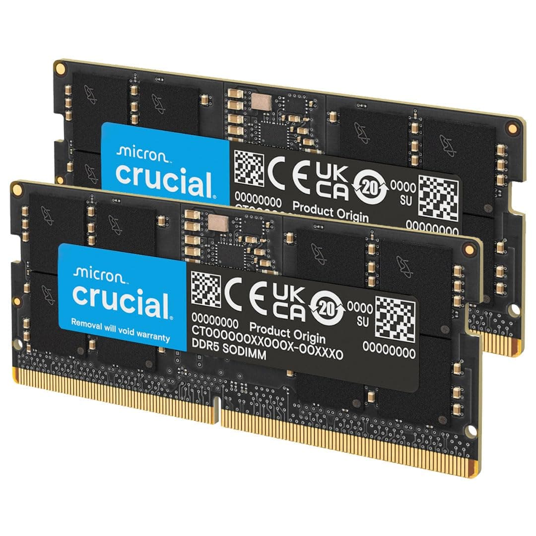 Crucial 128GB Kit (2X64GB) DDR5 RAM 5600MHz (or 5200MHz or 4800MHz) Laptop Memory Kit, SODIMM 262-Pin, Compatible with Latest Intel Core Ultra and AMD Ryzen 8000 & Above – CT2K64G56C46S5