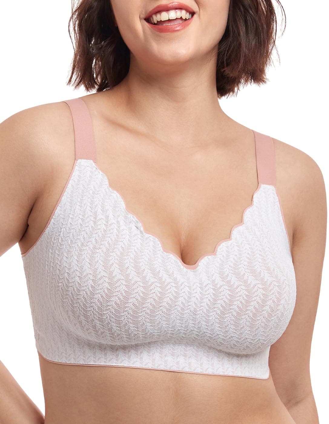 Ultimate Comfort Wireless Bra with Support and Lift C-F Cup,Silky Smooth Seamless Bras,No Underwire,Wirefree Bra White