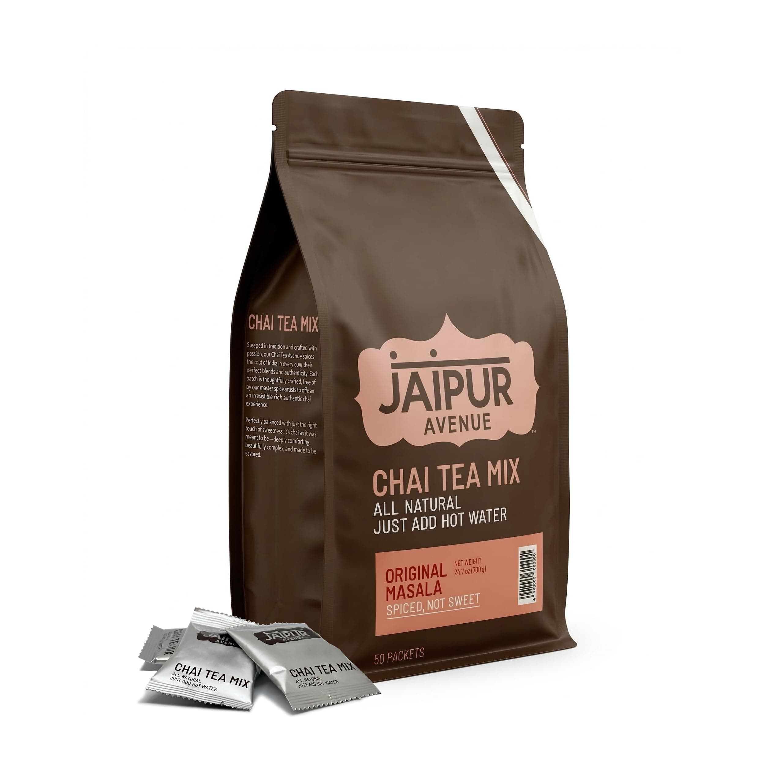 Masala Chai Tea Mix – All-Natural Assam Black Tea with Cane Sugar & Premium Dry Milk – Preservative-Free, Gluten-Free, Authentic Indian Chai Latte – Masala (Spiced, Not Sweet), 50 Count