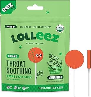 Lolleez Organic Lollipops for Kids Sore Throat Relief, Watermelon Perfect for Soothing A Sore Throat While Tasting Great, Watermelon Flavor, 28 Count
