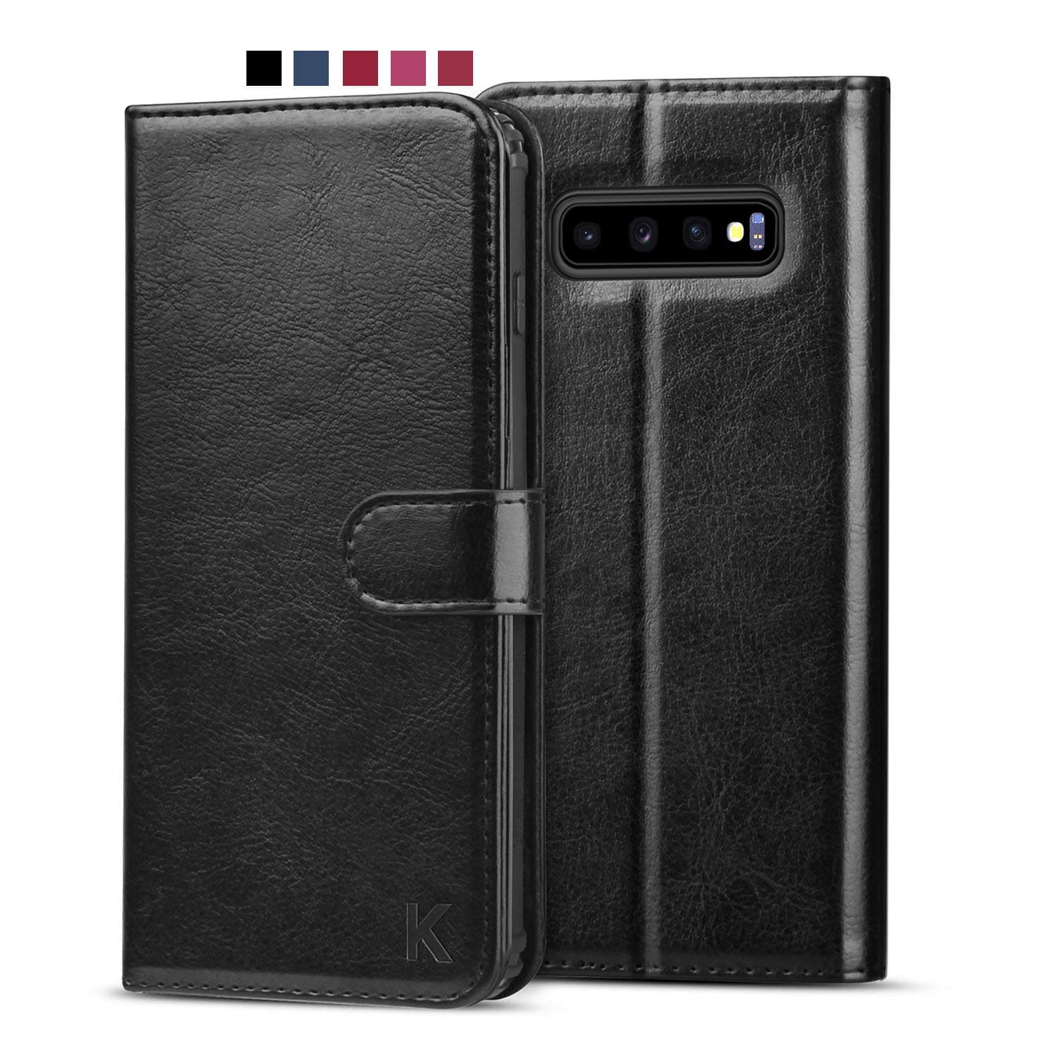 KILINO Galaxy S10 Wallet Case [RFID Blocking] [Premium Leather] [Shock-Absorbent Bumper] [Soft TPU] [Card Slots] [Kickstand] [Magnetic Closure] Flip Folio Cover for Samsung Galaxy S10 (Black)