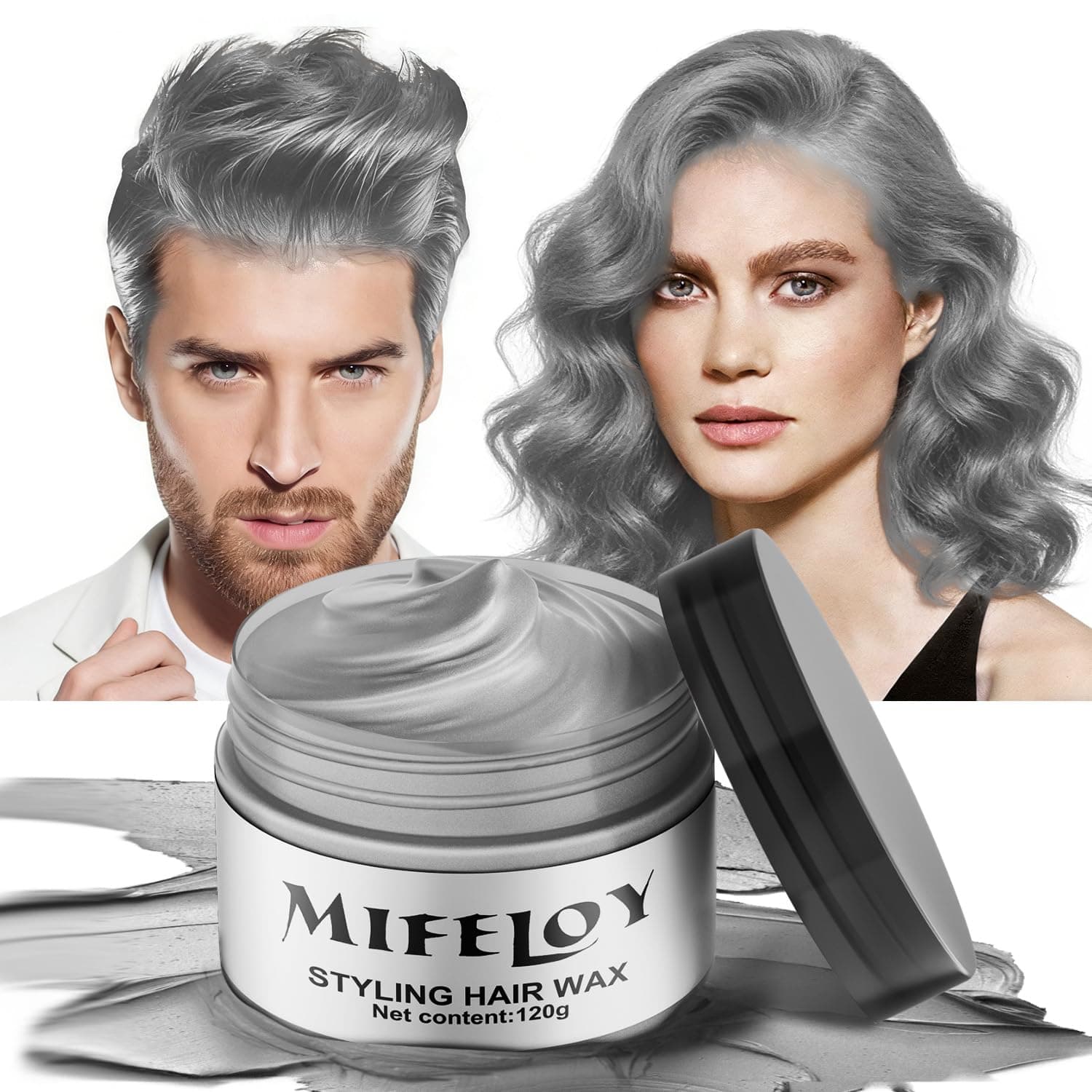 Temporary Silver Gray Hair Spray Color Wax 4.23 oz, Instant Natural Hairstyle Cream Dye, Disposable Coloring Mud for Men Women Youth, Grey Styling Pomades, Party Cosplay DIY Halloween