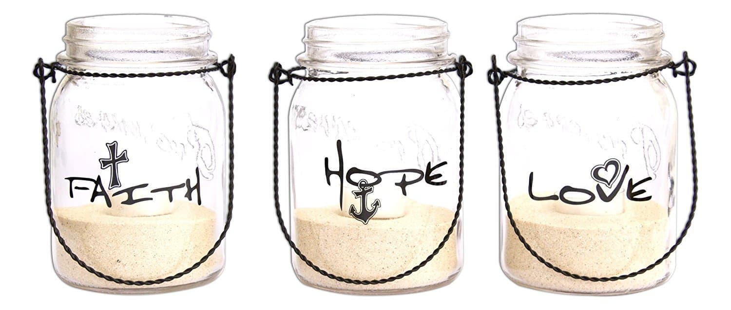 Mason Jar Lanterns - Faith Hope Love (Set of 3)