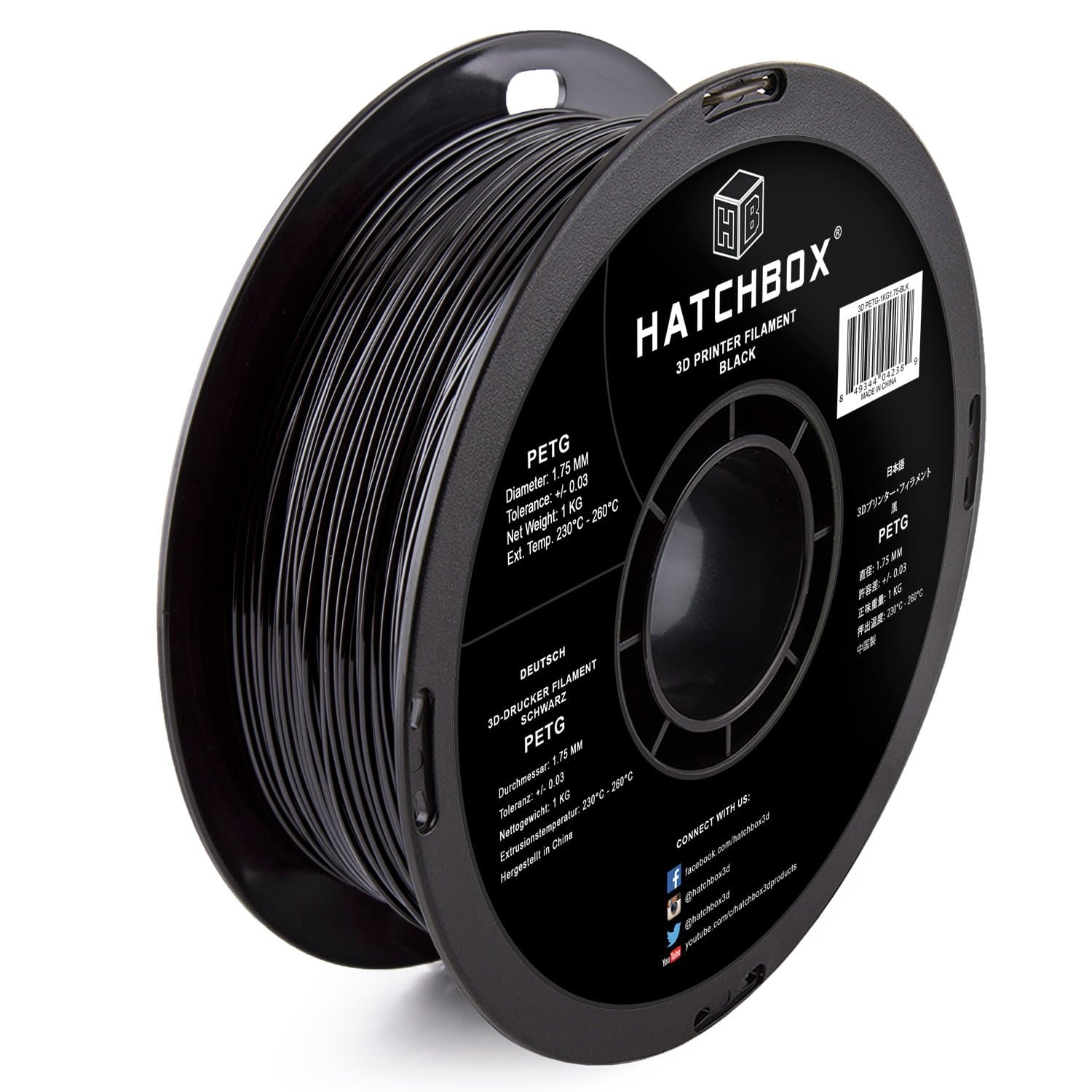 PETG 3D Printer Filament, Dimensional Accuracy +/- 0.03 mm, 1 kg Spool, 1.75 mm, Black