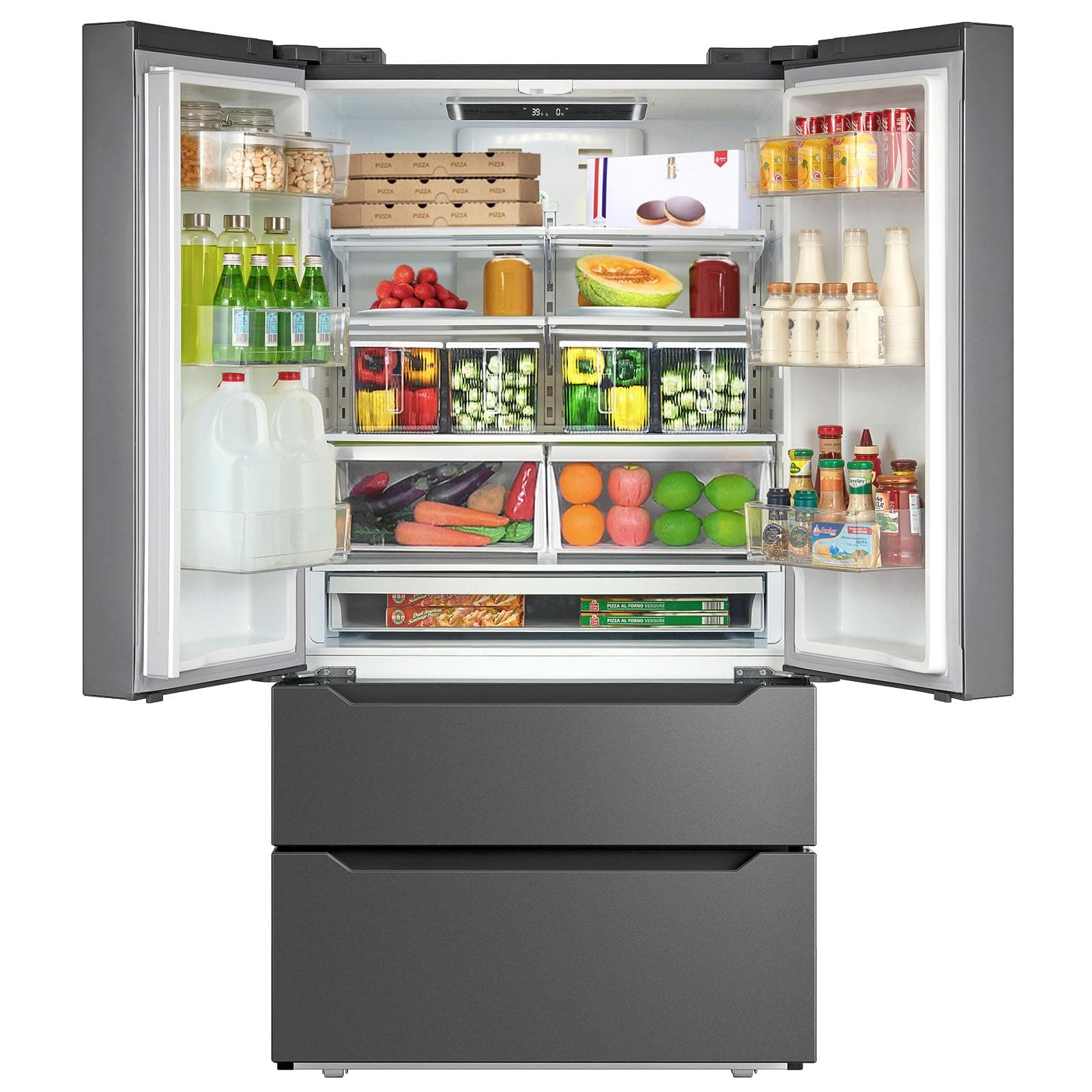 SMETA 36 Inch 22.5 cu ft Counter Depth French Door Refrigerator Bottom Freezer with Auto Ice Maker for Home Kitchen, Stainless Steel