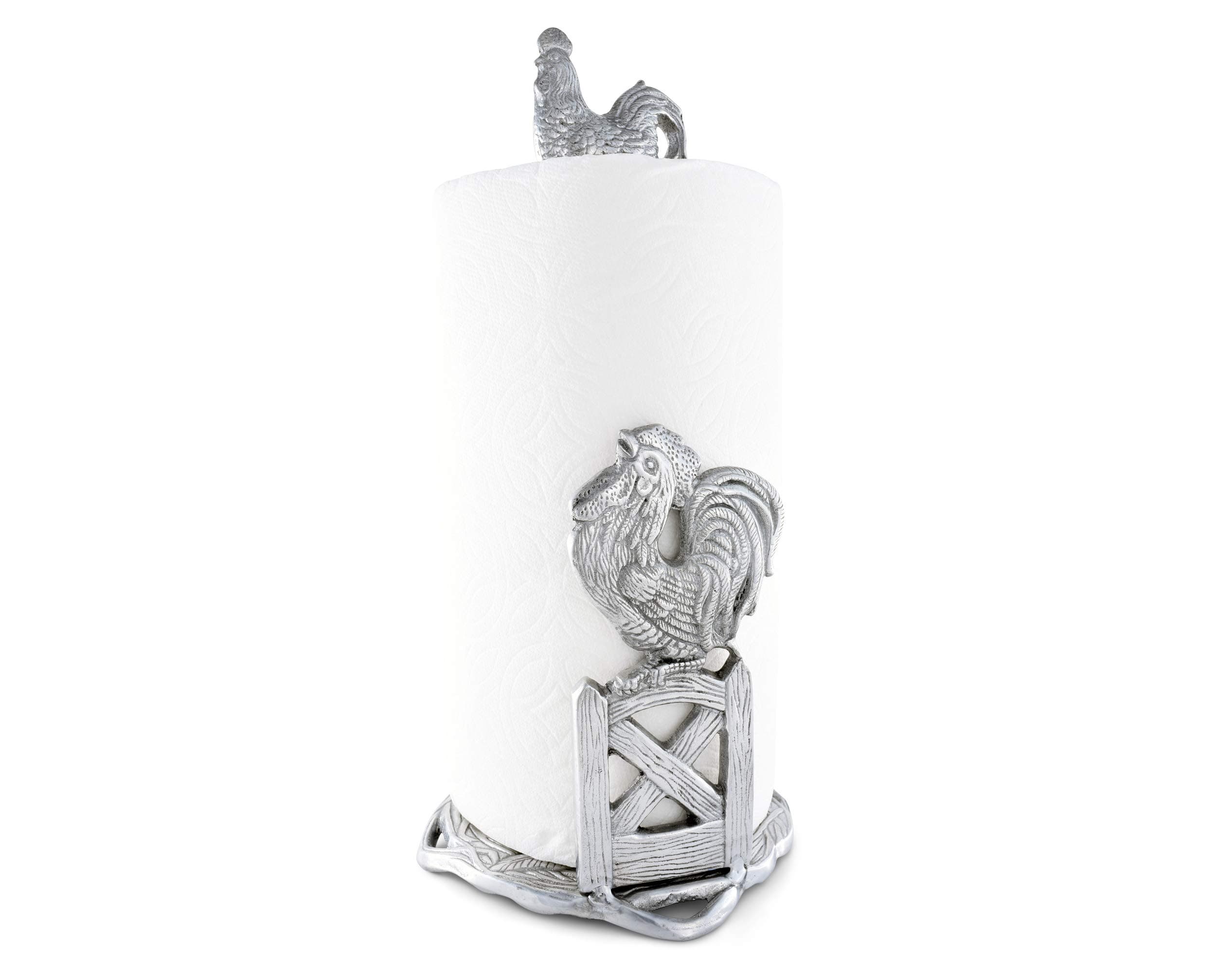 Arthur Court Aluminum Farmhouse Rooster Country Decorative Countertop Paper Towel Holder Metal 14 inch Standing Tall
