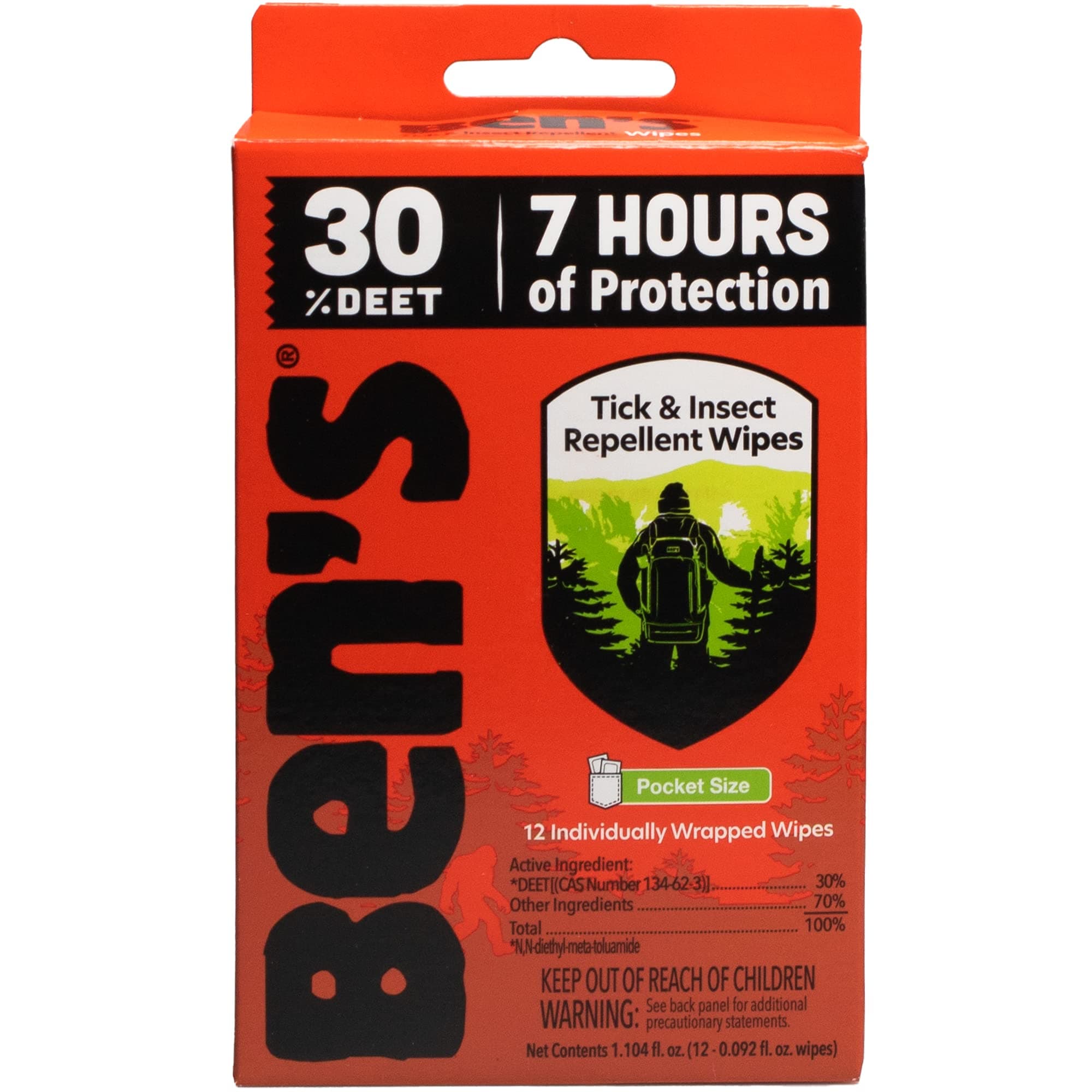 Ben's 30% DEET Mosquito, Tick and Insect Repellent Wipes, 12 Count, One Color
