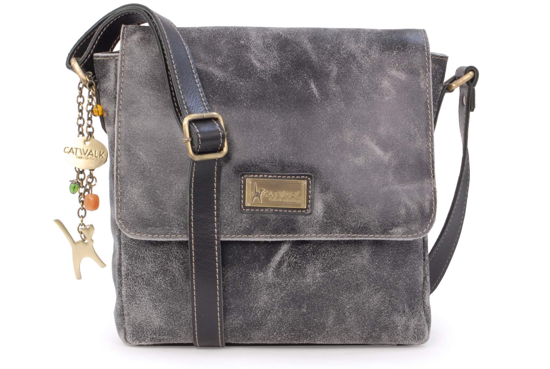 Catwalk Collection Handbags - Ladies Medium Distressed Leather Messenger Bag - Women's Cross Body Organiser Work Bag - Tablet/iPad Bag - SABINE M, Black, M, Messenger Bag