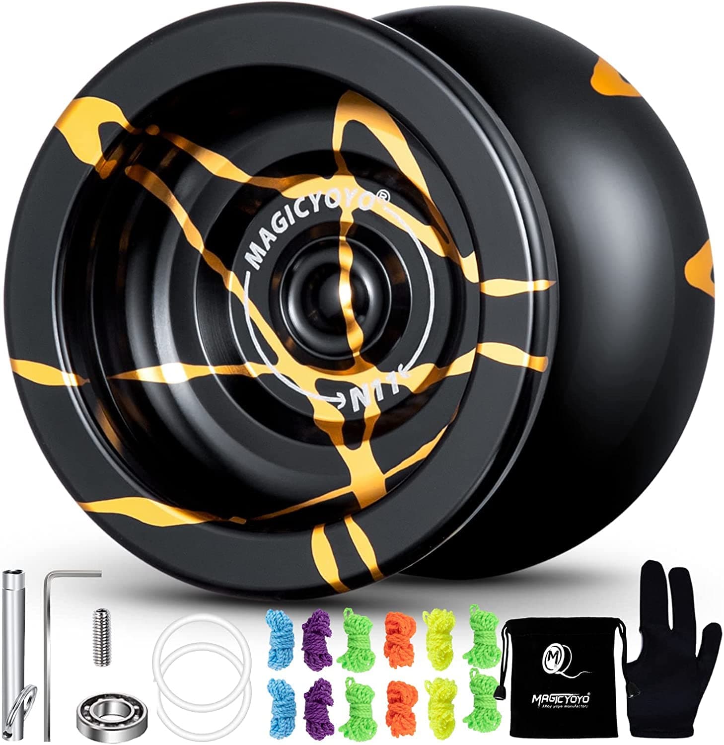 MAGICYOYO N11 Alloy Aluminum Professional YoYo Ball (Black Golden) 5 Strings