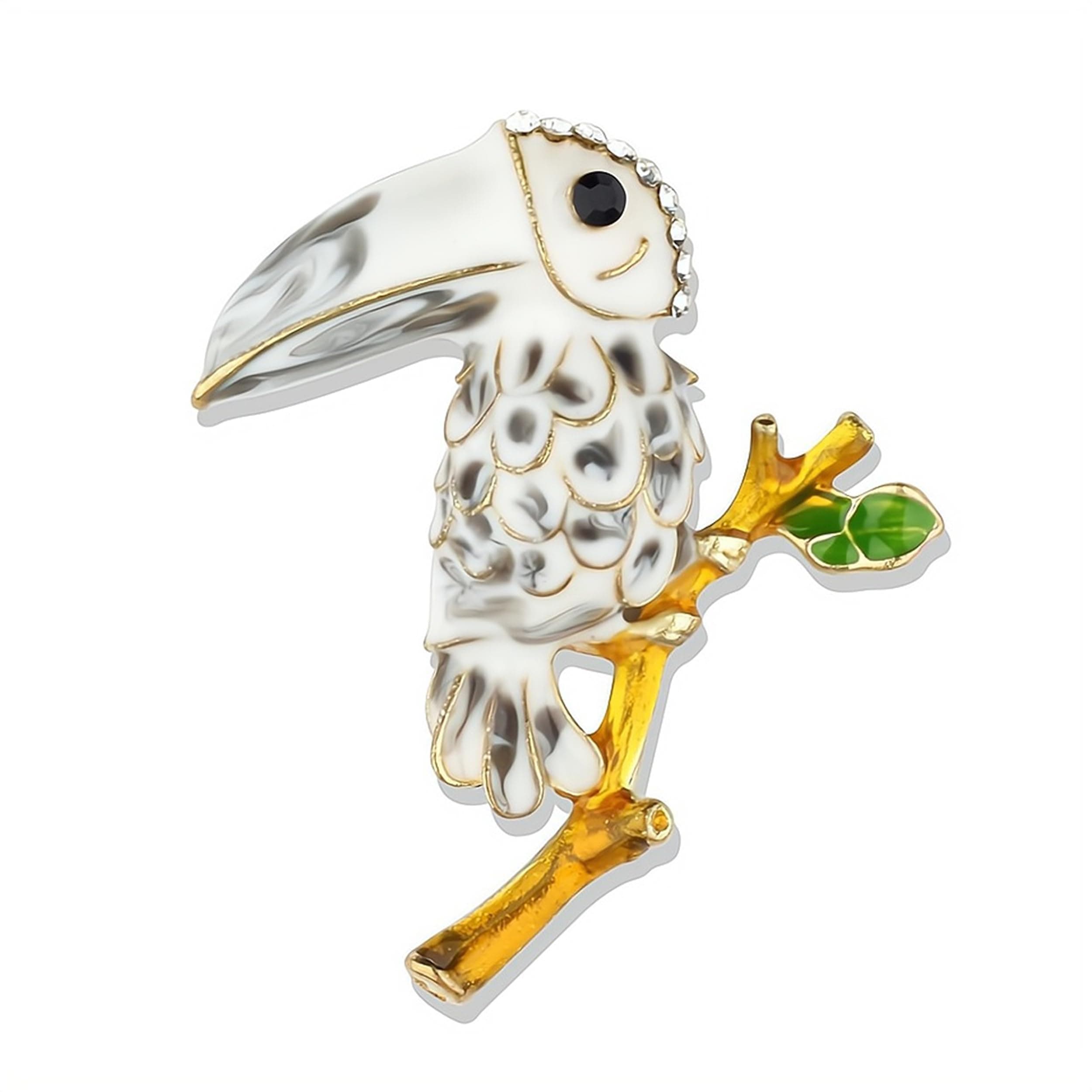 Panjatan White Crystal Toco Toucan Brooch | Metal Enamelled | Avian Beauty | Unisex Accessory