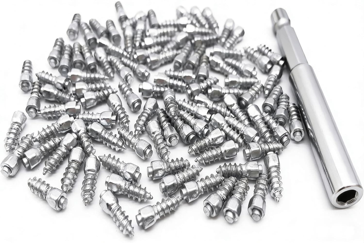 Marrkey 12mm Carbide Screw Tire Studs Snow Spikes Anti-Slip/Anti-ice for Car/Snowmobile/Tractor/ATV/UTV/Motorcycle/Short Lug/Bicycles/Shoes with Installation Tool - Pack of 100