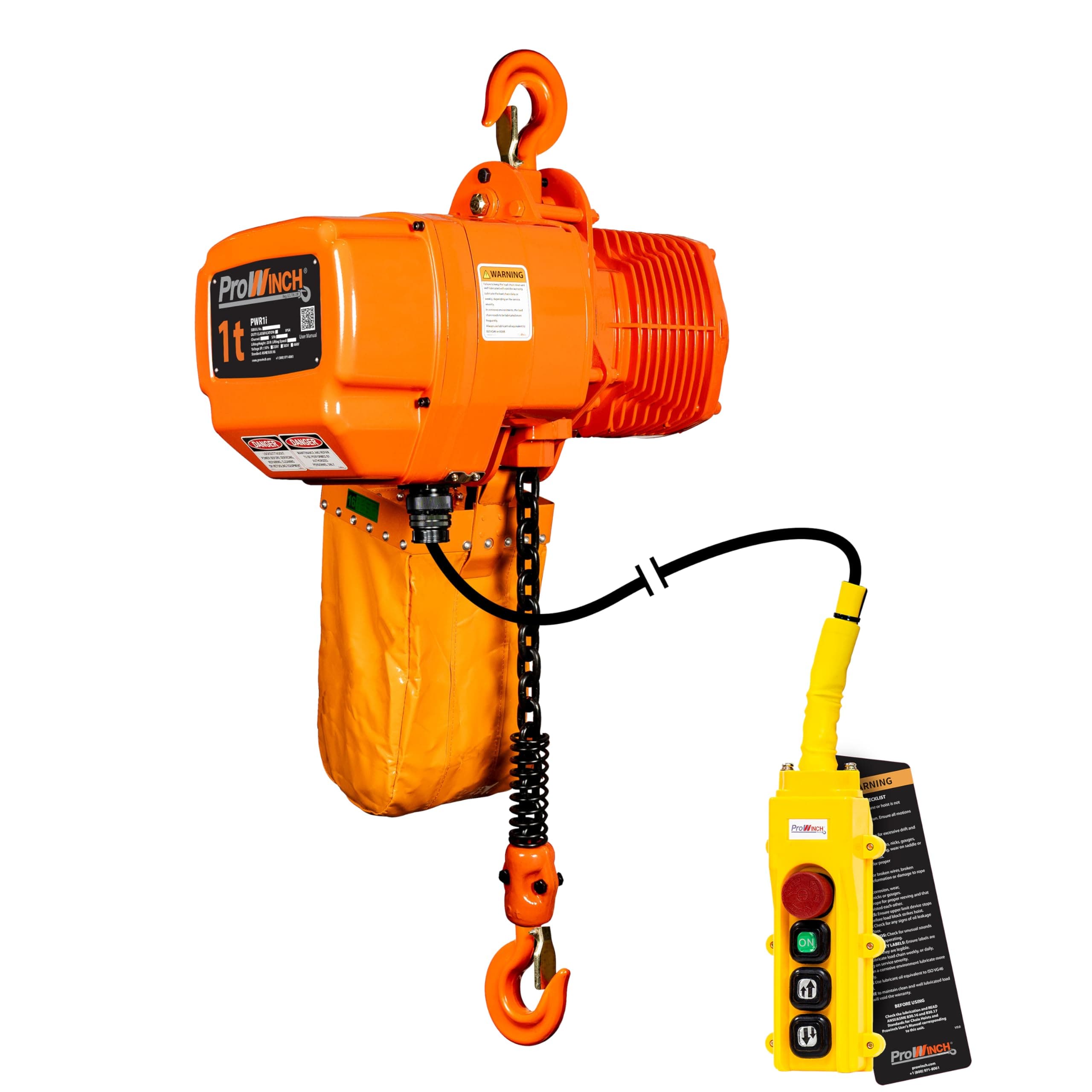 Prowinch 2200 Lbs 1 Ton Electric Chain Hoist 3 Phase 208V-240/440-480V -20 ft Lifting Height, H3 Duty Class, G100 Chain for Heavy-Duty Lifting, Ceiling pulley, Warehouse Garage, Attic & Industrial Use