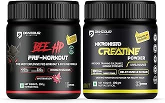 DENZOUR NUTRITION Bee-HP Pre-Workout Powder, Energy, Strength & Muscle Pump, 250mg Caffeine, 750mg Creatine Monohydrate, 4500mg Beta-Alanine, (Pre Workout_W + Creatine_100g, Watermelon)