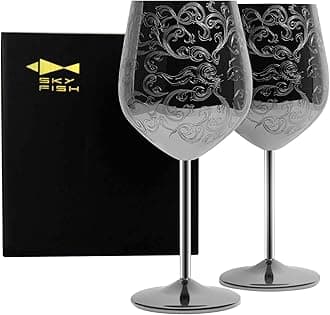 SKY FISH Stainless Steel Wine Glasses, 480 ml Luxury Wine Goblets Set of 2, V...