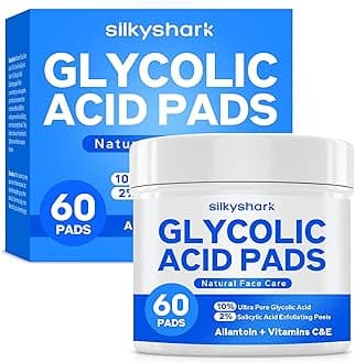 SilkyShark Glycolic Acid Resurfacing Pads (60 Count), 10% Ultra Pure + 2% Salicylic Acid, Exfoliating Peel Pads for Face, Effective Chemical Peel, Radiant Skin Renewal