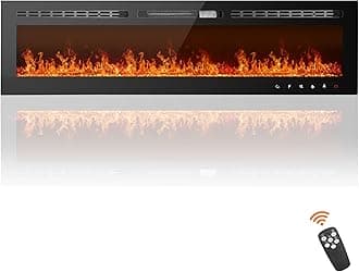 Alohappy 90 inch Electric Fireplace 1500/750W Wall Mounted and Built LED Heater Room Heaters with Remote Control Temperature Adjustable Timer Multifunction 12 Flames Settings Crystal