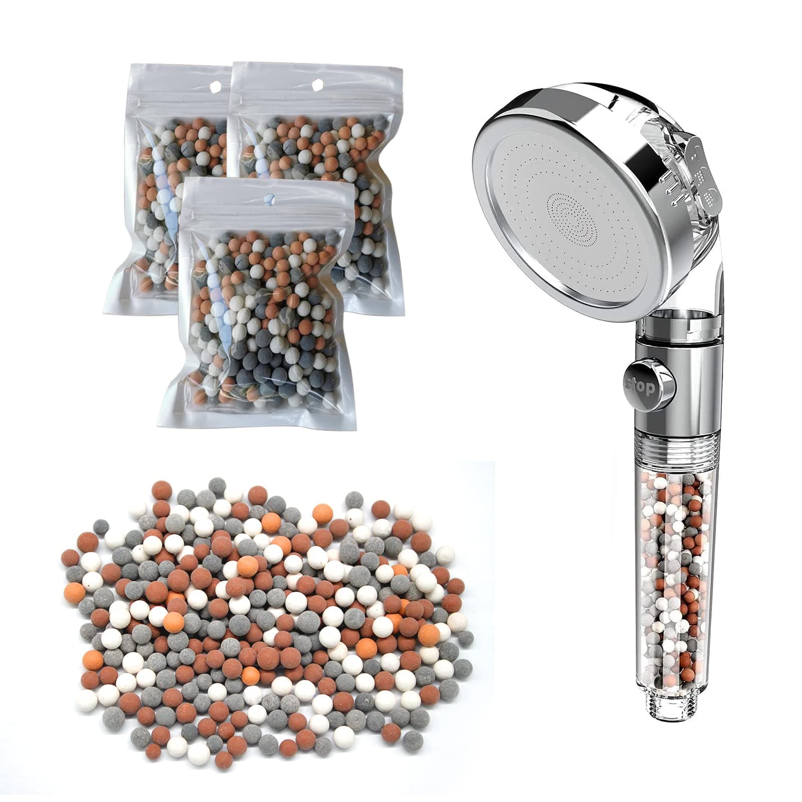 BLMHTWO3 Packs Replacement Anion Mineral Shower Head Bead Four Color Shower Head Beads Shower Filter Water Stone Beads Filtration Mineral Beads Stones Balls Suitable for Filtered Shower Head