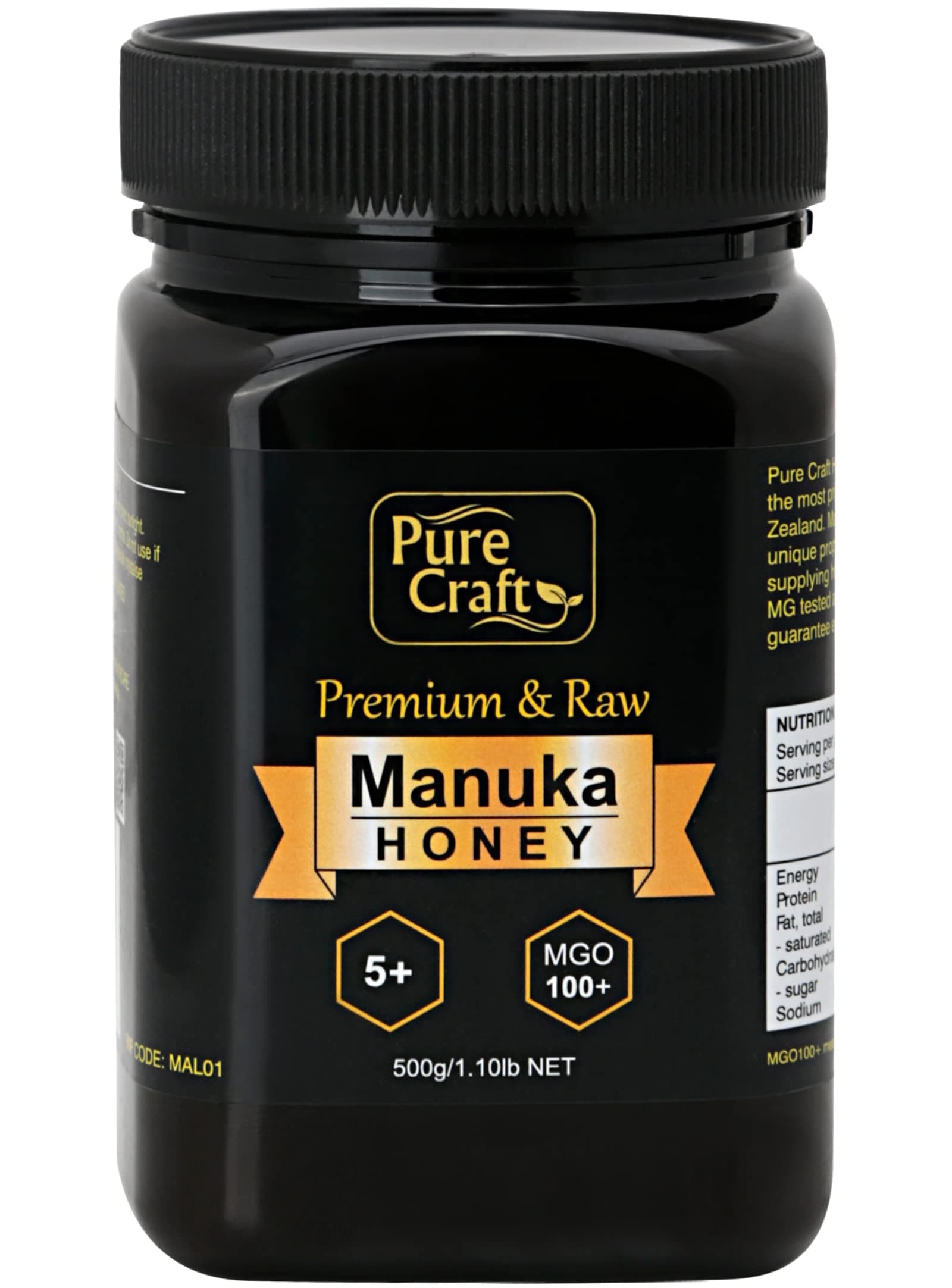 Pure Craft Manuka Honey, MGO 100+ and Kosher Certified | Pure Raw Organic Honey | BPA Free Jar from New Zealand, 500 Gram