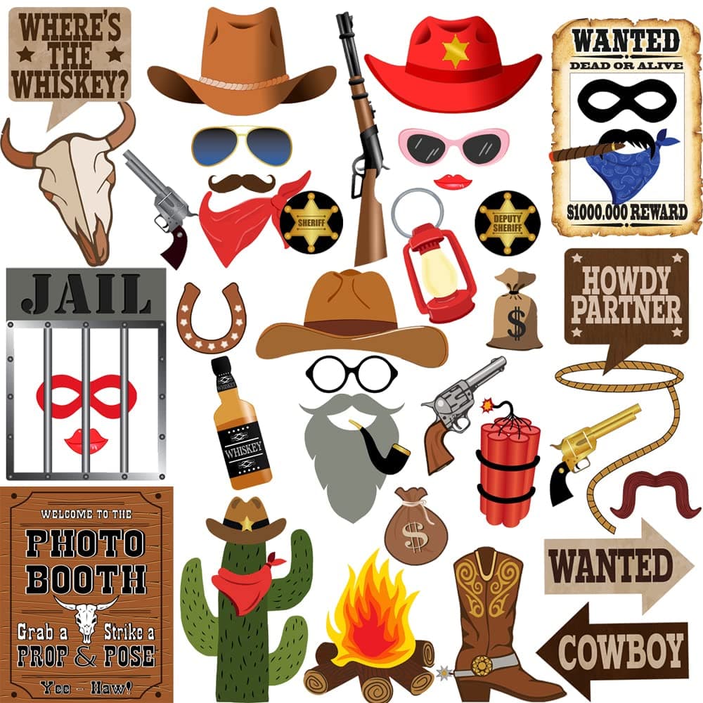 Western Photo Booth Props, 42pcs Cowboy Photo Booth Props, Tvorvik Western Party Decorations, Cowboy Party Decorations, Fit for Wild West Birthday Decor, Texas Birthday Decor, Wild West Cowgirl Theme