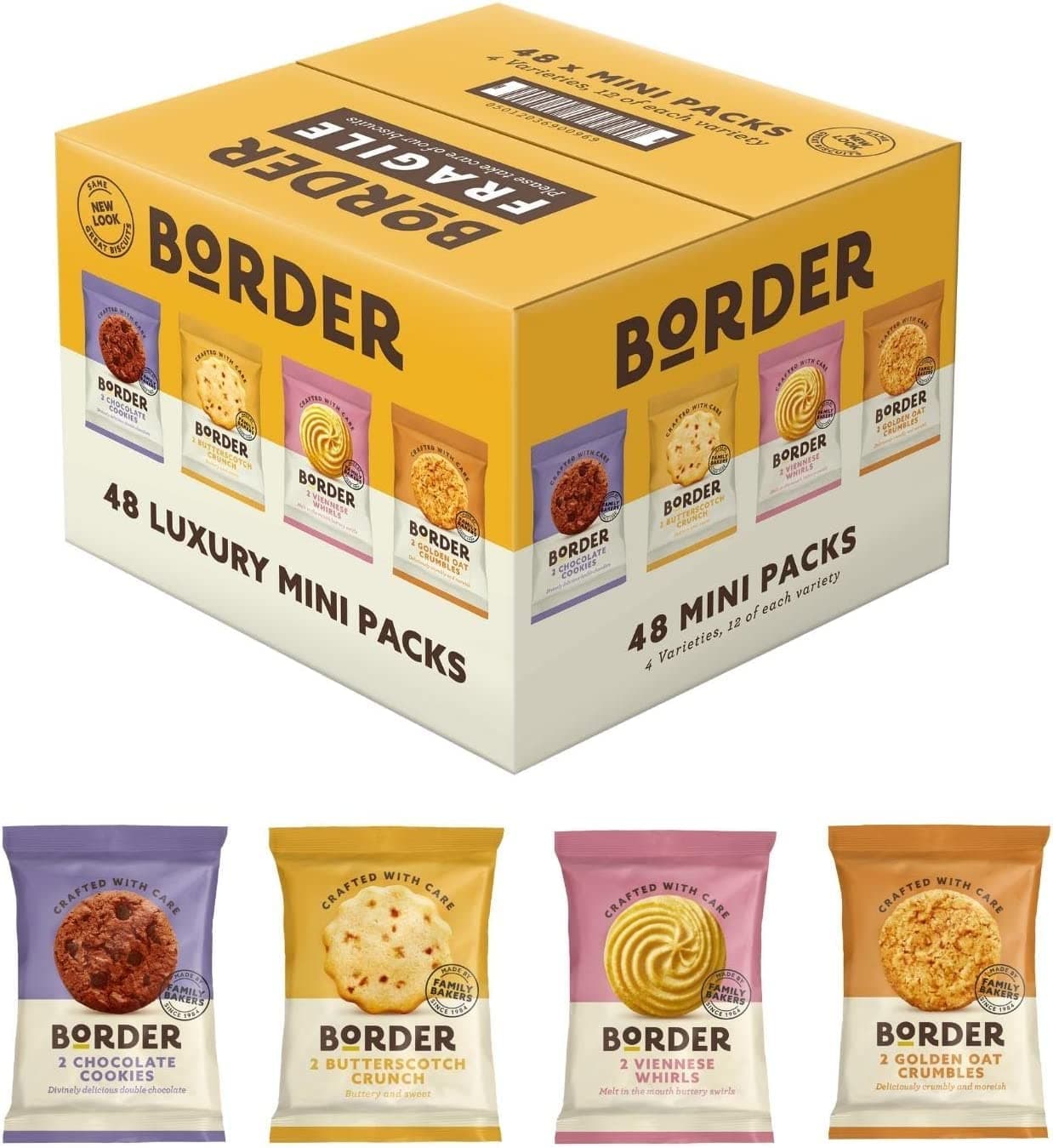 Border Biscuits 48 Packs, Mini Multipacks Biscuits Box, 4 Flavour Variety Luxury Biscuits, 2 per pack, Individually Wrapped Biscuits, Bulk Biscuits & Cookies | FREE CANDIES GIFT FOR EACH ORDER
