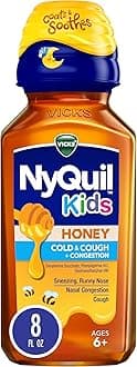 Vicks Kids NyQuil Honey Cold & Cough + Congestion Relief for Nighttime Sneezing, Runny Nose, Nasal Congestion & Cough, Flavored with Real Honey, for Children Ages 6+, 8 FL OZ