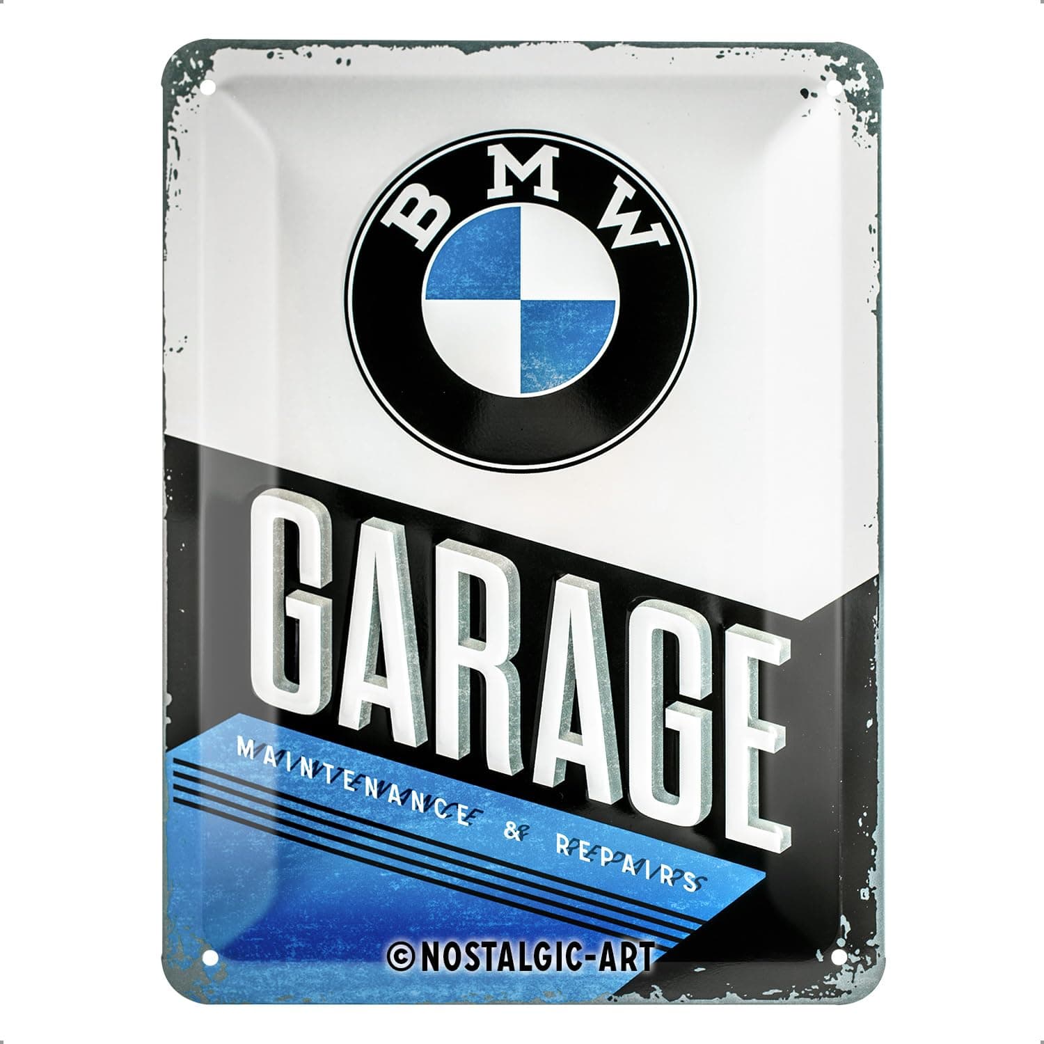 Retro Tin Sign, 5.9" x 7.9", official license product (OLP), BMW – Garage – Gift idea for car accessoires fans, Metal Plaque, Vintage design for wall decoration