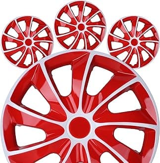 17" Premium Universal Wheel Rim Covers – Set of 4 Hubcaps,ABS&PC Material Hub Protection Accessory,Snap-on Replacement Caps for Car,Pickup Truck,SUV - 17 Inch White&Red Lacquer