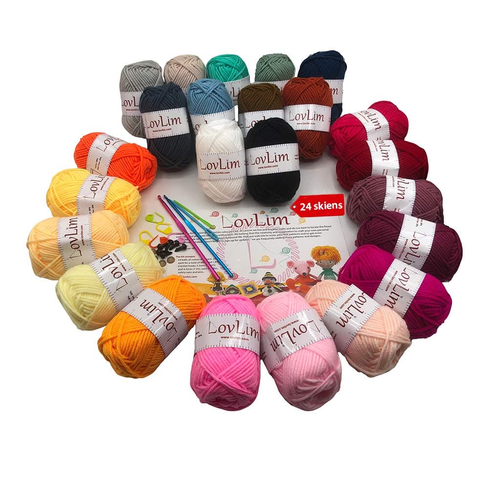 Crochet Yarn kit, 24 Soft Cotton Yarn skeins, 1500+ Yards, for Crochet and Knitting, Craft DK Yarn, Free Crochet/Amigurumi Patterns, Perfect Starter kit