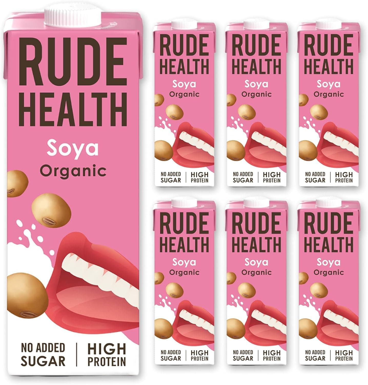 Rude Health 6 x 1 Litre Organic Soya Dairy-Alt Milk, 100% Natural Organic Drink, Lactose Free, Dairy Free & Gluten-Free, Unsweetened, Award-Winning, Healthy & Vegan, 100% Recyclable Pack