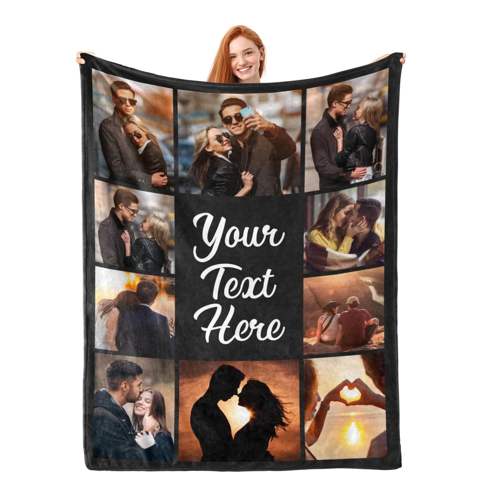 Custom Blanket Throws with Photos Text Personalized with Picture Customizable, Customize for Mom, Dad, Couple, Girlfriend, Boyfriend, Husband & Wife