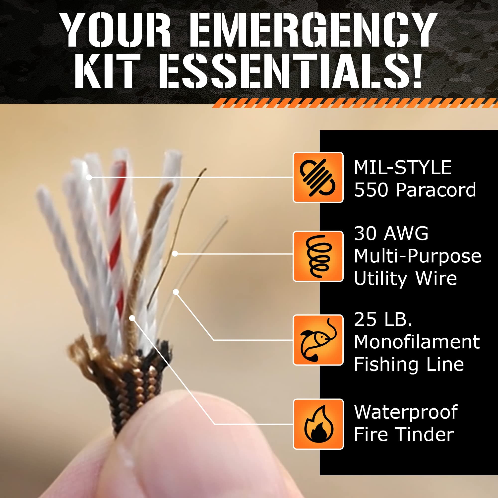 SurvivorCord Titan Paracord - From Survival - Patented 620LB Strength 550 Military with 3 Strands - Heavy Duty 550 Hank Cord Camping & Outdoor - with Firestarter & Survival Cord