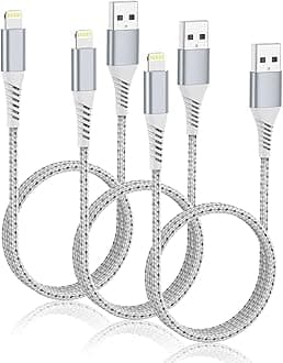 2FT Short iPhone Charger Cord 3 Pack, 2 Foot USB A to Lightning Cable Braided, MFi Certified 2 FT iPhone Cable Fast Charging for iPhone 14 13 12 11 Pro Max iPad AirPods, Short Lightning Cord for Car